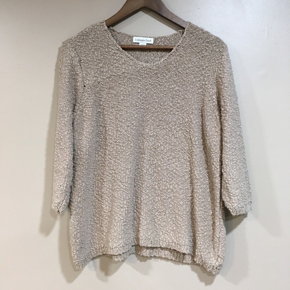 Coldwater Creek Chunky Knit Sweater Womens PL Brown Coastal Minimalist Earthy